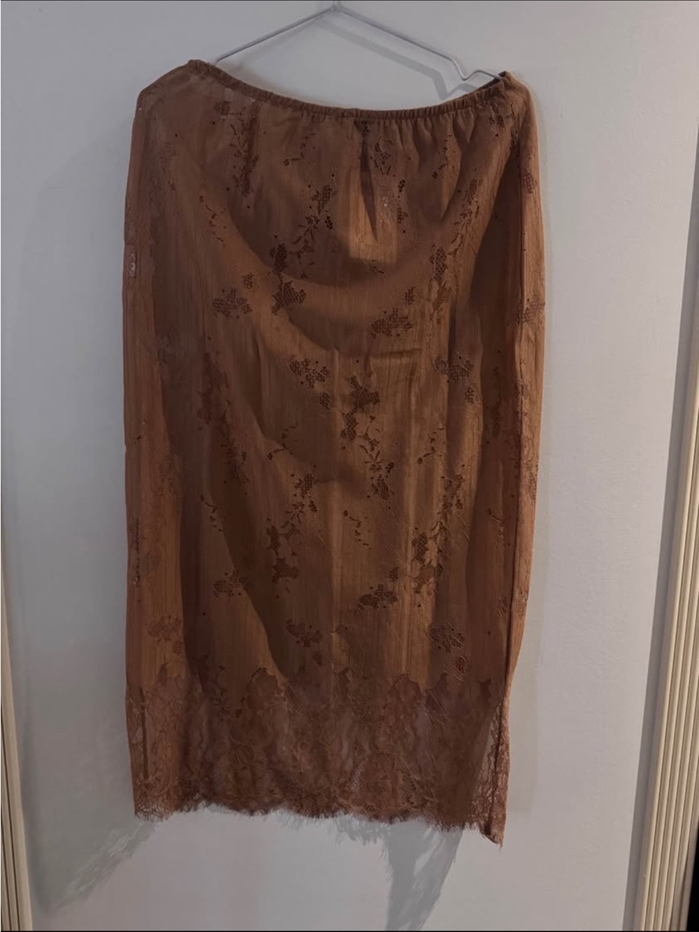 H&M Brown Lace Midi Slip Skirt